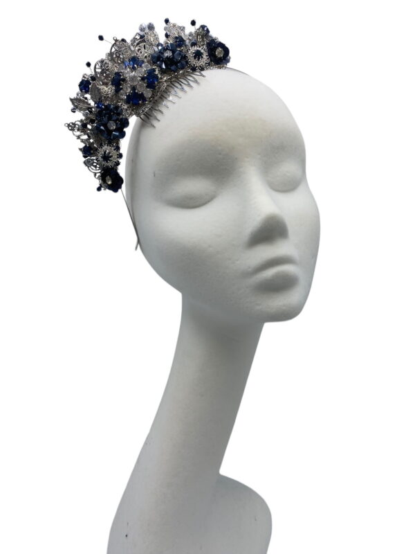 Stunning side crown with clear stone and navy stone embellishment.